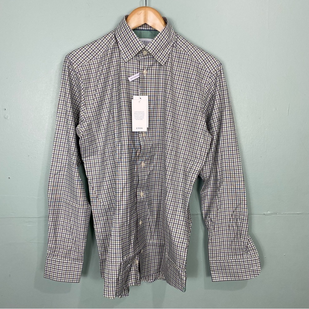 Eton Gingham Plaid Button Down Dress Shirt‎ Multi Sz 39 Slim 15.5